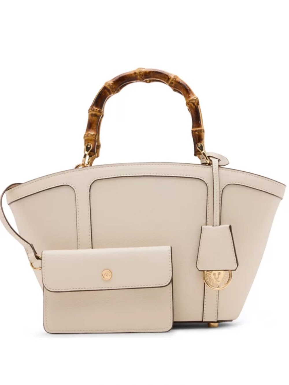 ❗️Anne Klein Cream Tote with Bamboo Handle and Detachable Crossbody  MSRP $88!